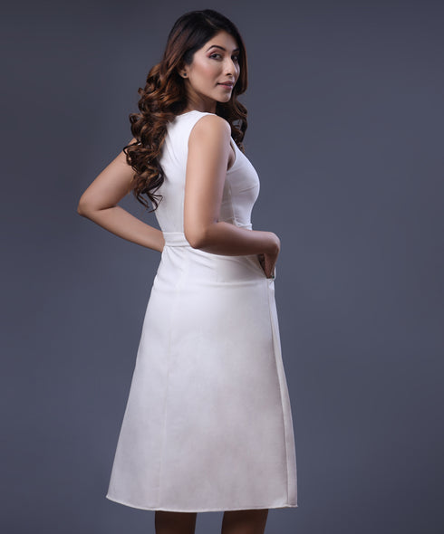 Embroidered Front Slit Shift White Dress